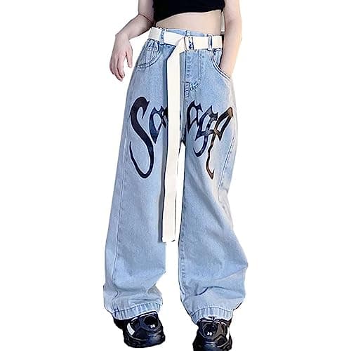 YaYabroe Kids Girls Ripped Distressed Washed Baggy Wide Leg Casual Jeans Size 5-14 yrs (Blue-Jazz Style,8-10)