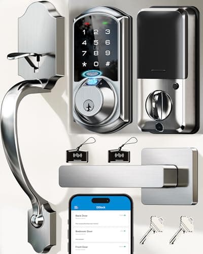 Veise VE07-H Fingerprint Smart Lock for Front Door Handle Set, Satin Nickel