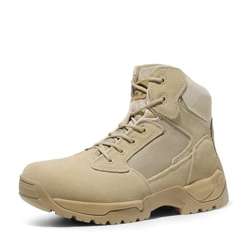 NORTIV 8 Mens Military Tactical Work Boots Side Zip Outdoor Hiking Leather Motorcycle Combat Boots,Size 8,Sand,ALLOY