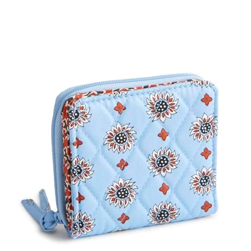 Vera Bradley Women's Premium Cotton Small Zip-Around Wallet, Marrakesh Geos, One Size