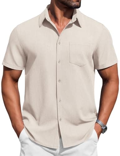 COOFANDY Mens Shirts Casual Stylish Short Sleeve Button Down Summer Untucked Dress Shirts Khaki