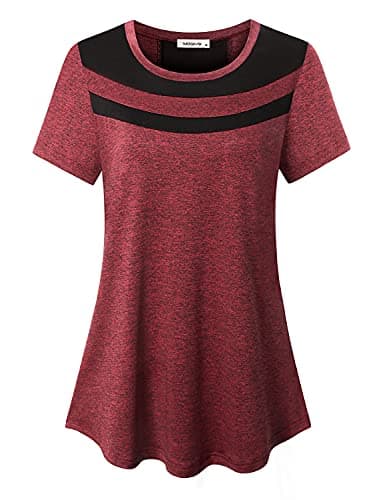 MOQIVGI Shirts for Women Casual Summer Short Sleeve Athleisure Color Block Figure Flattering T-Shirts Workout Boutique Clothing Red Large