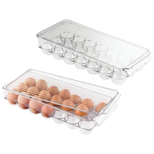 iDesign Clear Plastic Egg Holder for Fridge with Lid, 2-Pack