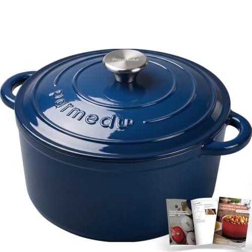 Parmedu 5.5QT Enameled Cast Iron Dutch Oven for Sourdough Bread Indigo Blue