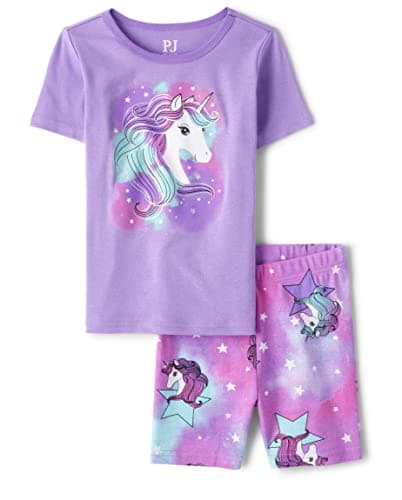 The Children's Place,Short Sleeve Top and Shorts Snug Fit 100% Cotton 2 Piece Pajama Set,Lovely Lavender,6X/7