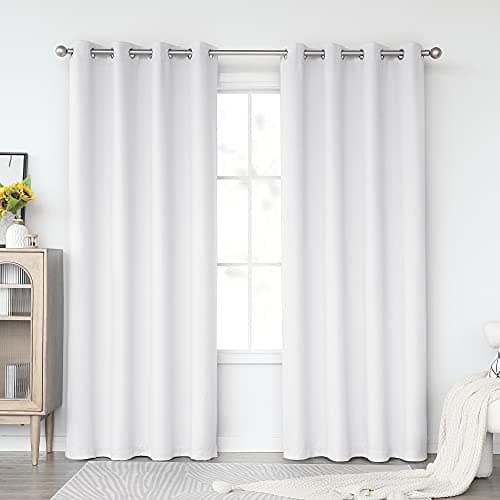 KEQIAOSUOCAI Greyish White Curtains 84 Inch Length for Living Room - Grommet Thermal Insulated Room Darkening Summer Curtains Drapes for Bedroom, White, 2 Panels, 52Wx84L