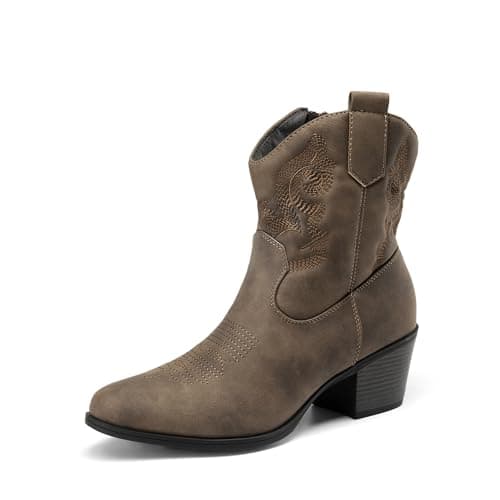 DREAM PAIRS Women's Western Cowboy Cowgirl Embroidered Ankle Boots Fashion Low chunky Heel Round Toe Fall Short Booties Shoes,Size 6,Camel,SDAB2432W