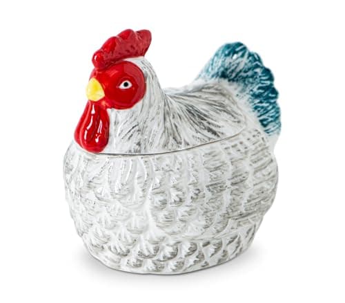 Ceramic Hen Salt Cellar with Bamboo Spoon for Kitchen Counter Decorative