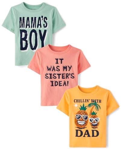 The Children's Place,Baby Boys,and Toddler Family,Mom,Dad,Sibiling Long Sleeve Graphic T-Shirts,Multipacks,Mamas Boy/Sister/Pineapples Dad 3-Pack,5 Years