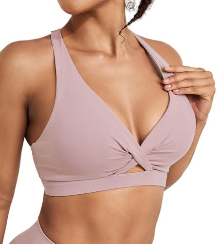 Sports Bras for Women Push Up Medium Impact Racerback Workout Yoga Bra Womens Deep V Padded Sports Bra with Support Gym Tops, Purple, S