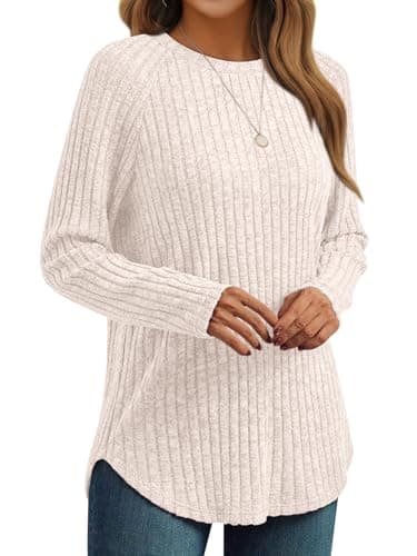 AUTOMET Womens Long Sleeve Tops Fall Fashion Casual Tunic Apricot M