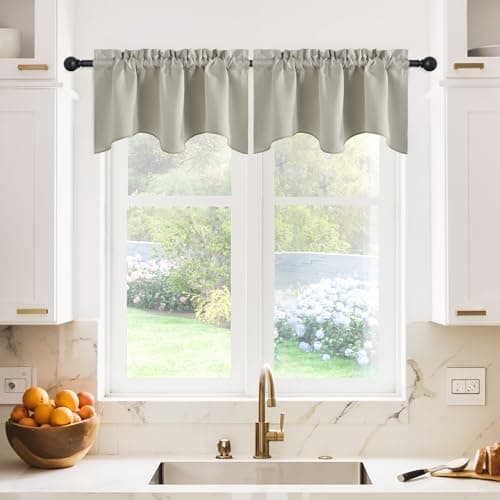 NICETOWN 2 Panels Natural Kitchen Blackout Valances for Windows, 42W x 18L