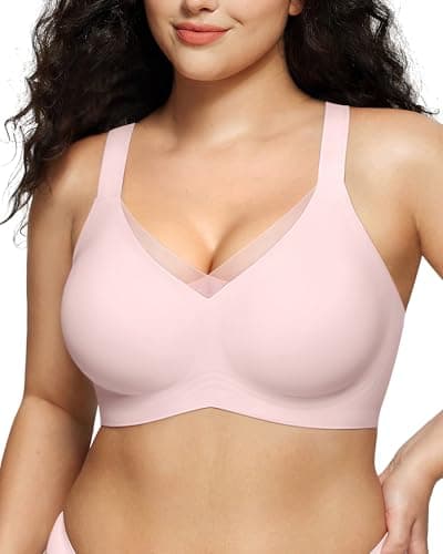 LetsJoli Lace V Seamless Bras for Women No Underwire Bralettes Push Up Wireless Supportive Full Coverage Everyday Bras(P,S) Pink
