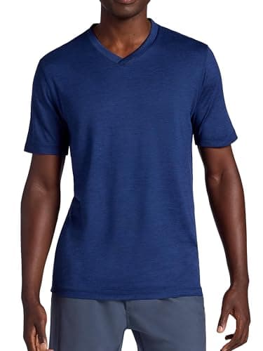Gaiam Men’s Everyday Basic V-Neck Top, Standard Fit, Stretch Midweight Material, Medieval Blue Heather, Small