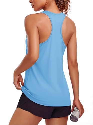 MAGCOMSEN Workout Tops for Women Racerback Gym Muscle Tanks Blue Athletic Tank Top Gym Running Summer Tops Dry Fit S