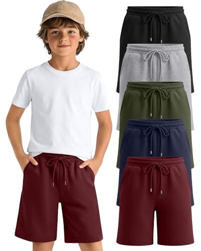 YooAurvox 5 Pack Boys Shorts with Pockets, 5-Color, 7-8 Years