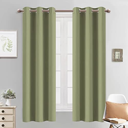 Yakamok Blackout Curtains 38x63 inch Sage Green Thermal Drapes-Bedroom