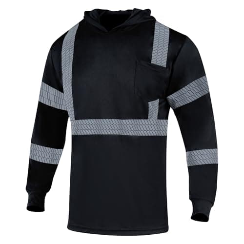 VENDACE Safety Reflective High Visibility Long Sleeve Shirts with Hood Hi Vis Construction Breathable Work Shirts for Men(Black,3XL)