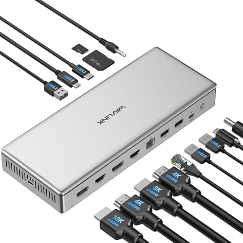 WAVLINK USB C DisplayLink (DL7400) Premium Docking Station, 2xHDMI and 2xDP, Dual 8K@60Hz,Quad 4K@60Hz for Windows 10/11 and Mac M1-M5/Macbook Neo,100W PD Charging to Host, 2.5G Ethernet,USB C, SD4.0