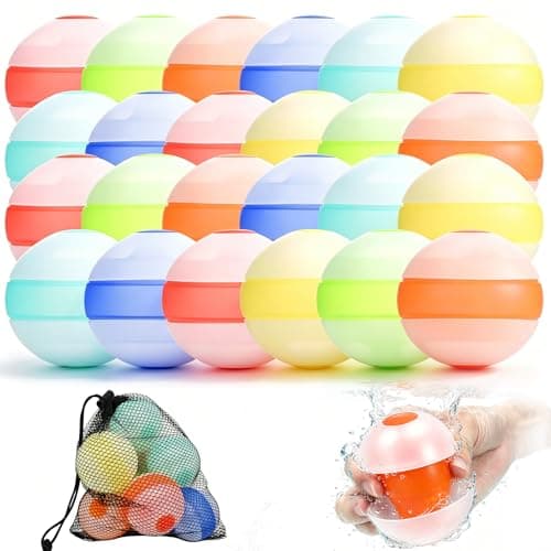 24Pcs reusable water balloons - Quick Fill Refillable Silicone Water Balloons, Outdoor Games for Pool, Beach, Backyard and Summer Party, A great gift for children ages 3–14