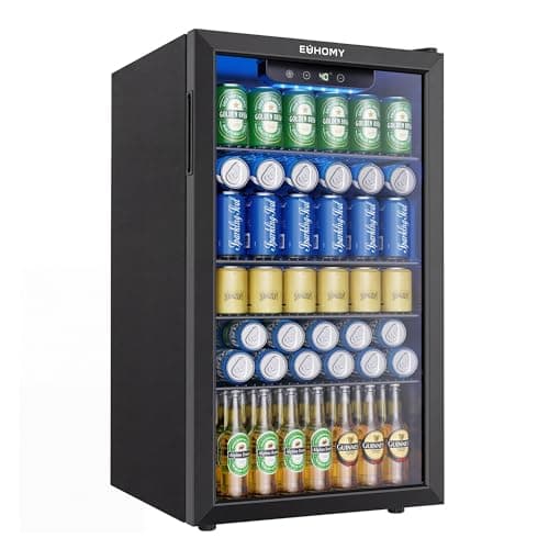 EUHOMY 130 Can Mini Fridge, Beverage Refrigerator with Glass Door, Black