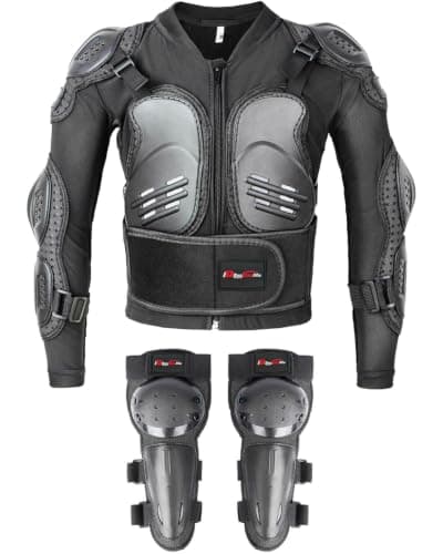 Kids Motorcycle Jacket Armor Suit-Dirt Bike Gear for Children,Back Chest Knee Protection for Cycling Skateboard Skiing (Black, Small)
