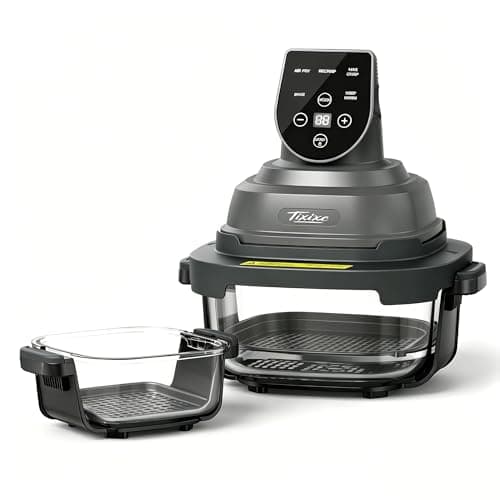 Tixixc 5-in-1 Glass Air Fryer for Healthy Oil-Free Cooking, Portable 1500W Countertop Cooker with 4QT & 6-Cup Glass Bowl, Non-Toxic Design & Dishwasher Safe for Single & Family Meals
