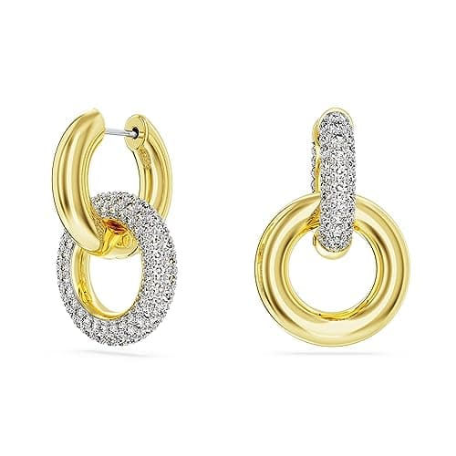 Swarovski Dextera Hoop Earrings, Interlocking loop, Clear, Gold-tone Finish