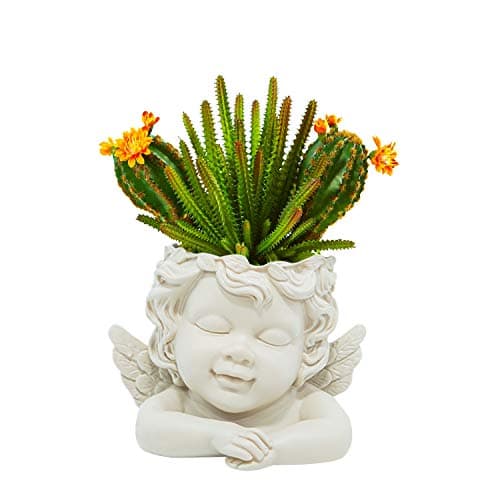 GiveU 5.5 Inch Height Angel Statue Crafted Head Face Planter Pot, Flower Pot with Drainage Hole Perfect for a DIY Succulents Plants Speaker Holder Creative Gift