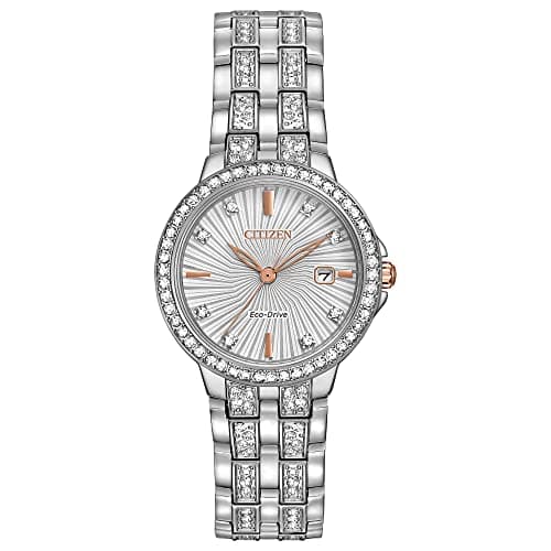 CITIZEN Women's Eco-Drive Dress Classic Crystal Watch in Stainless Steel, Silver-Tone Dial (Model: EW2340-58A)