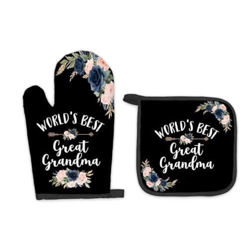 FIicy Great Grandma Gifts Oven Mitts and Pot Holders Sets, Gifts for Great Grandma Kitchen Decor Accessories Sets, World’s Best Great Grandma Heat Resistant Oven Glove Potholders for Kitchen Cooking