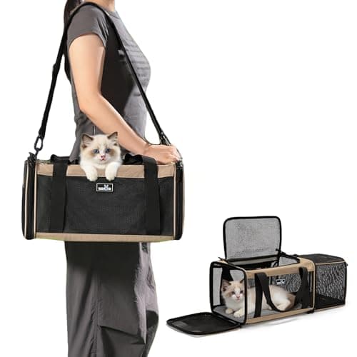 Wakytu Airline Approved Expandable Pet Carrier for Small Cats, Collapsible Travel Bag with 600D Oxford, Safety Lock Zipper,S