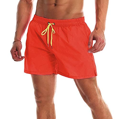 YnimioAOX Men Swim Trunks Quick Dry Beach Shorts Mesh Lining, Or Red, 30