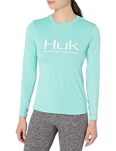 Huk Women's Icon X Long Sleeve Fishing Shirt with Sun Protection, Bright Teal, X-Small