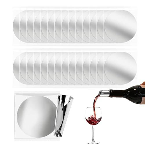 Vane Delx 30Pcs Individually Wrapped Wine Pourer Discs, 3 Inch Disposable Anti-Drip Silver Pour Spouts for Liquor Bottles, Single-Use Design Prevents Flavor Mixing