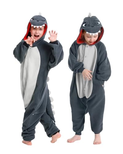 CANASOUR Unisex Halloween Kids Animal Onesie For Girls Anime Cosplay Costume Party Cosplay Pajamas (10 Years, Grey Dinosaur)