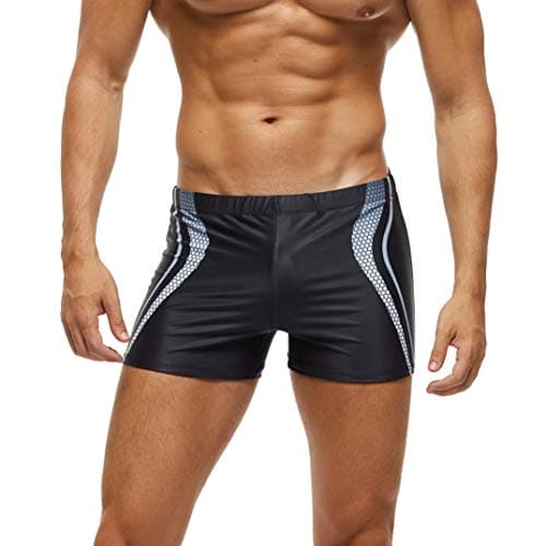 SALENT Men's Square Leg Athletic Swimsuit Swim Trunk Swimwear Bathing Suit Board Short (US, Alpha, Medium, Regular, Regular, 0 Black1)