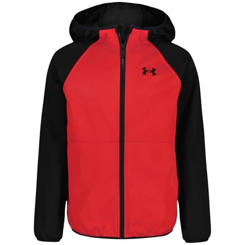 Under Armour Boys' Sim Softshell Hooded Jacket, Full Zipper Closure, Lightweight & Water-Resistant, Red, YXL