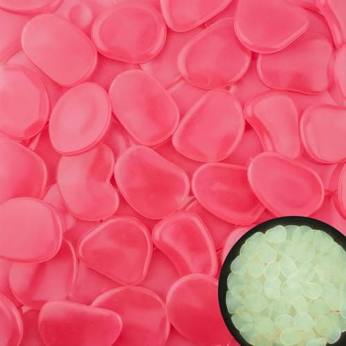 50PCS 1.2-1.6" Flake Shape Luminous Stone Pink Glow in The Dark Pebbles Glow Rocks for Outdoor Garden Aquarium Yard Walkway Pathway Plant Pots