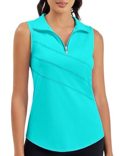 Moydan Womens Golf Polo Shirts Sleeveless Zip Up Tennis Moisture Wicking Workout Tops Sky Blue