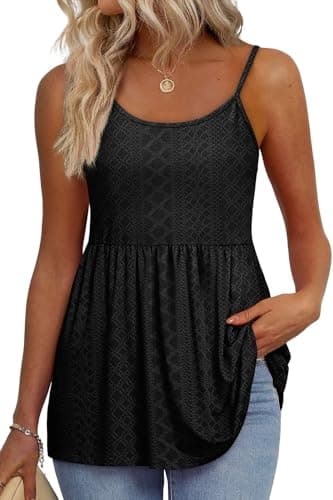 WIHOLL Womens Tank Tops Casual Cruise Outfits for Women 2026 Sleeveless Tops Loose Fit Spring Summer Tops Peplum Tops for Women Beach Vacation Clothes Black XL