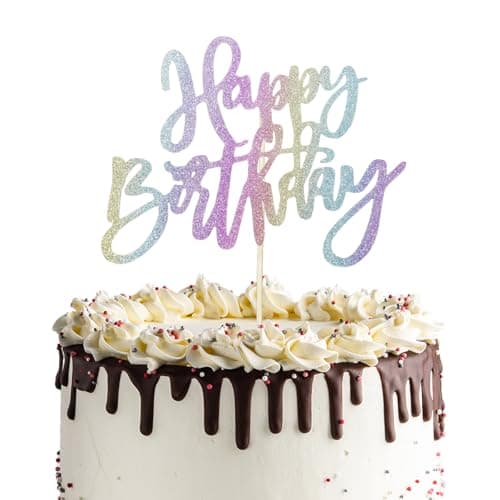 1PCS Happy Birthday Cake Topper - Glitter Paper Birthday Cake Pick Decor for Celebrating Anniversary Party Decorations Supplies Colorful