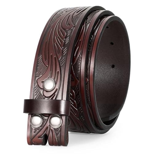 JASGOOD Men's Western Leather Belt Strap without Buckle Cowboy Belt for Jeans Pants Embossed Western Belt 1.5'' Wide