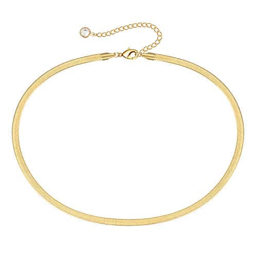 Turandoss Dainty Gold Thick Snake Choker - 14K Gold Paperclip Flat Herringbone Snake Chain Choker Paperclip Chain for Women 4MM Snake Chain Necklace