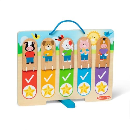 Melissa & Doug My Daily Routines Chart, Wooden Daytime and Nighttime Habit Tracker with Multi-Lingual Stickers, Hands-On, Screen-Free Preschool Toys for Girls & Boys Ages 3+ - FSC Certified