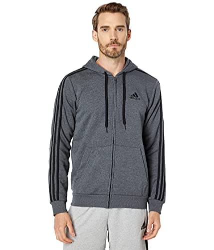 adidas mens Essentials Fleece 3-stripes Full-zip Hoodie Jacket, Dark Grey Heather, Small US
