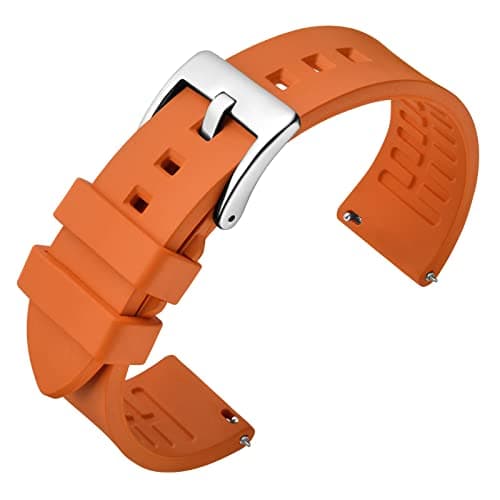 ANNEFIT Premium Silicone Watch Band, Quick Release Fluoro Rubber Strap 18mm with Silver Buckle (Orange)