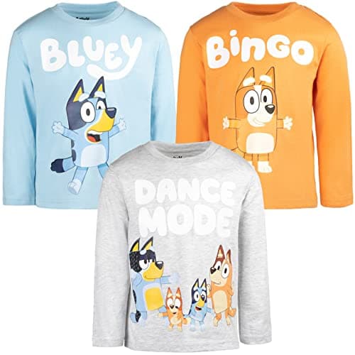 Bluey Bingo Dad Little Boys 3 Pack Long Sleeve T-Shirts Orange/Blue/Gray 6