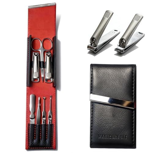 Nail Clippers Set 7 Pcs, Stainless Steel Toenail & Fingernail Clipper Set, Portable Travel Mens Nail Cutter, Manicure Grooming Kit for Men, Women, Gift Ideas (Black)