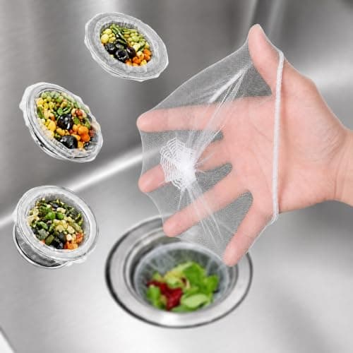 IDEA HOME Disposable Kitchen Sink Strainer Mesh Bag – 200 Pack Fine Mesh Drain Catcher for Food Waste & Hair, Traps Sourdough Bread Crumbs, Polyester Net